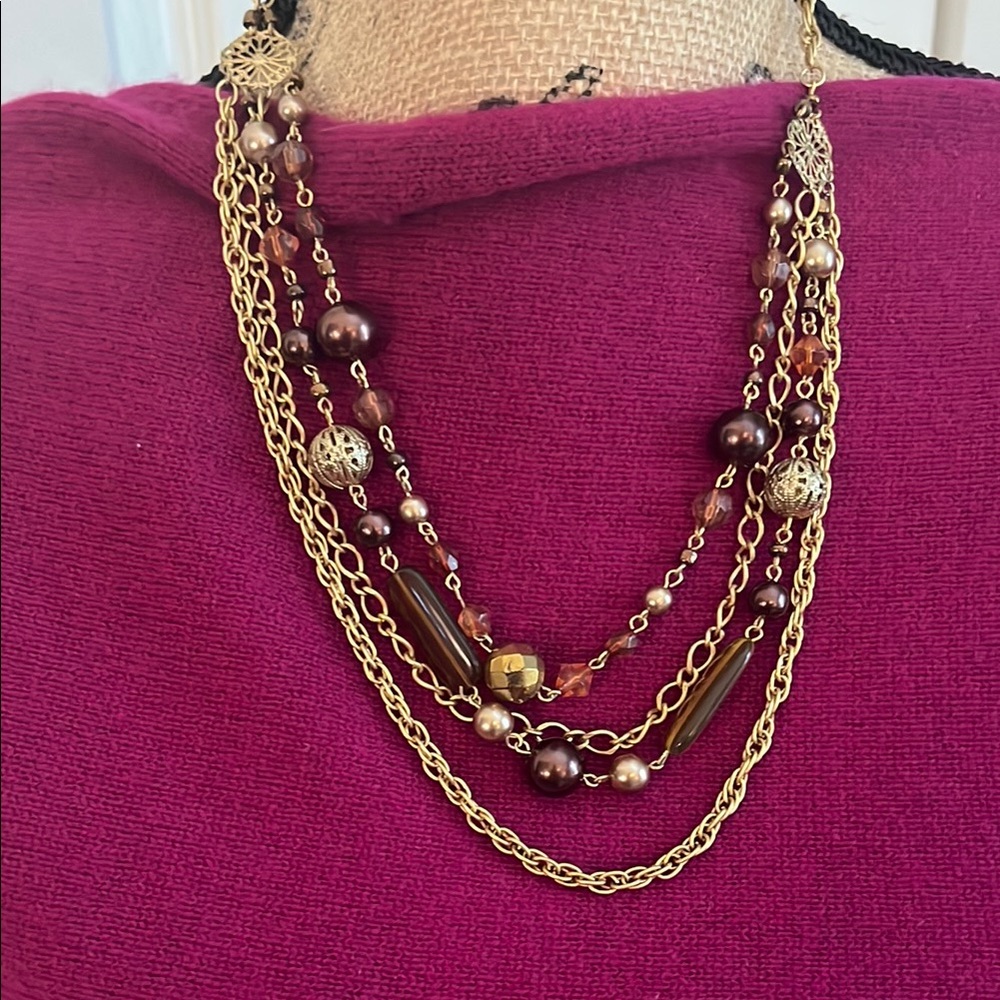 Vintage 4 Strand Beaded and Stone Necklace